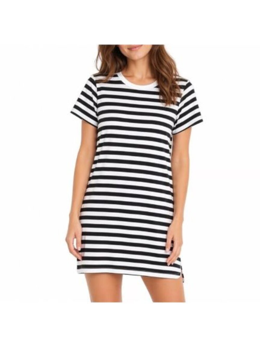 Old Navy Black and White Striped Mini Shirt Dress